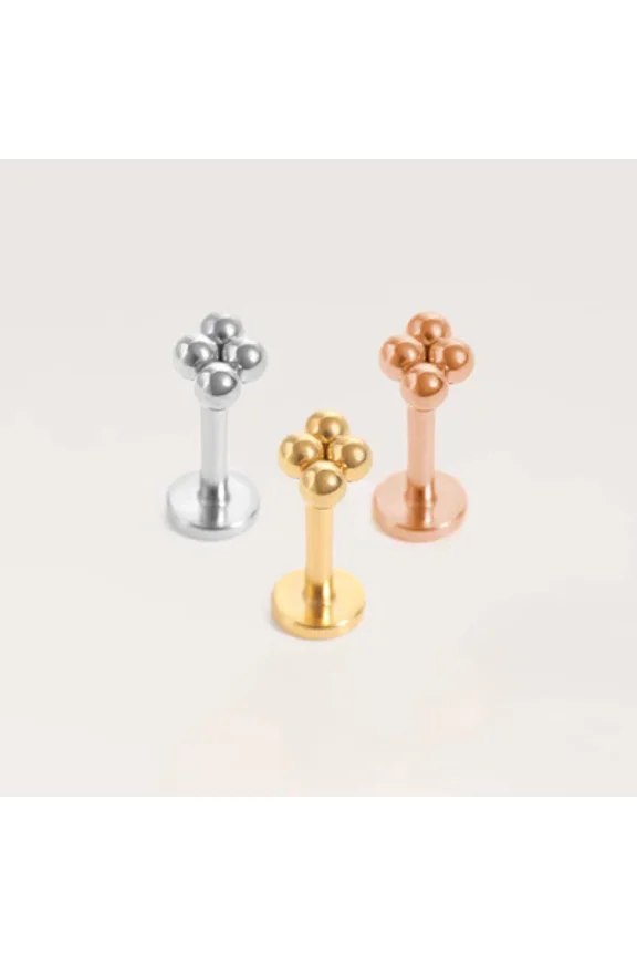 16G Internally Threaded Flat Back Piercing - Trinity Design for Conch, Rook, Helix, Tragus,Gold