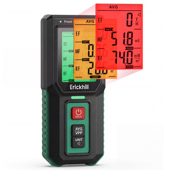 ERICKHILL 3-in-1 EMF Meter for Home, Simultaneous EF MF RF Detector, Electric Magnetic Field & RF Radiation Meter, Tri-Axis Sensor, LCD Trend Graph, Alarm Alert for WiFi Router & Appliances