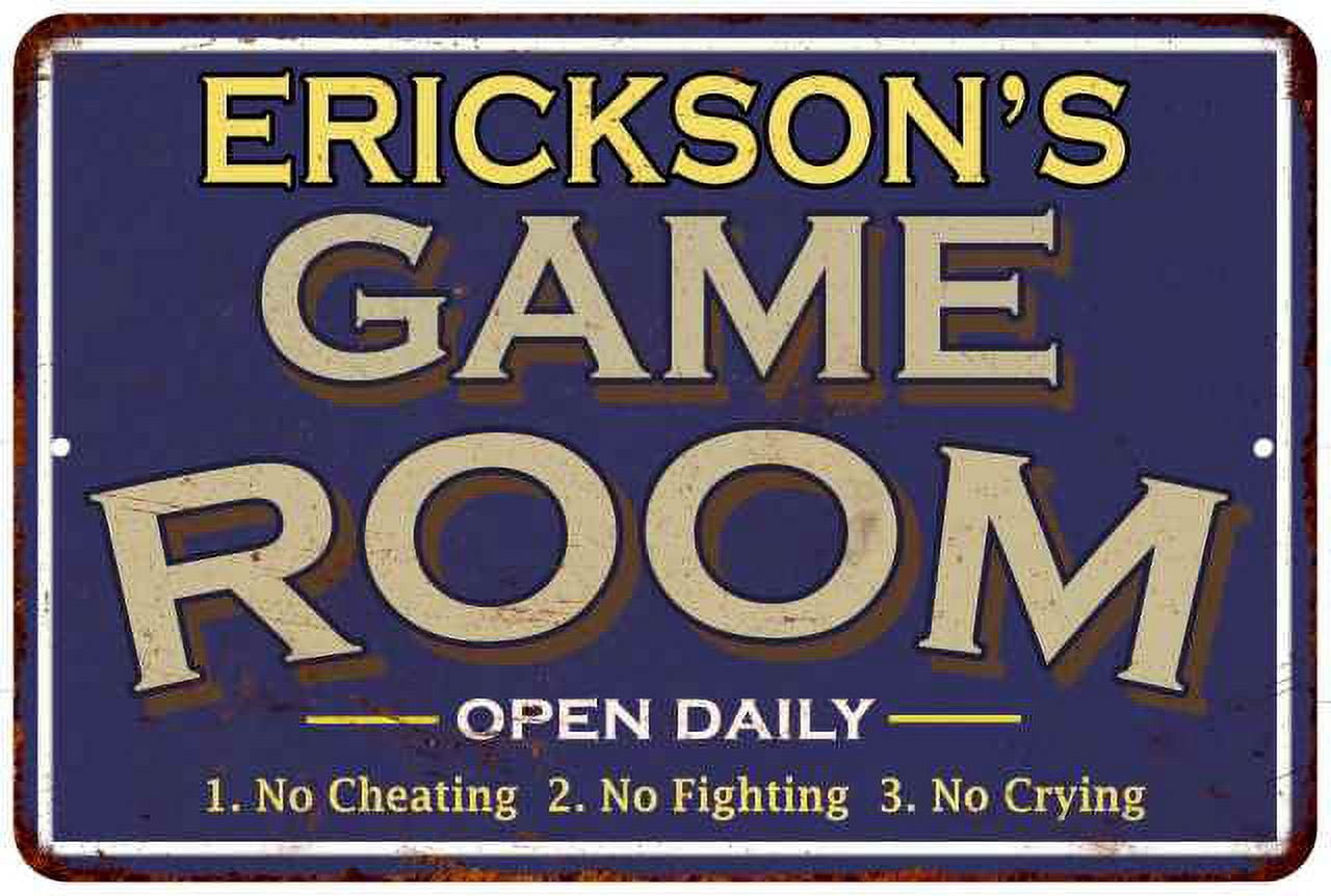 ERICKSON'S Blue Game Room Sign Metal 16 x 24 Matte Finish Metal ...