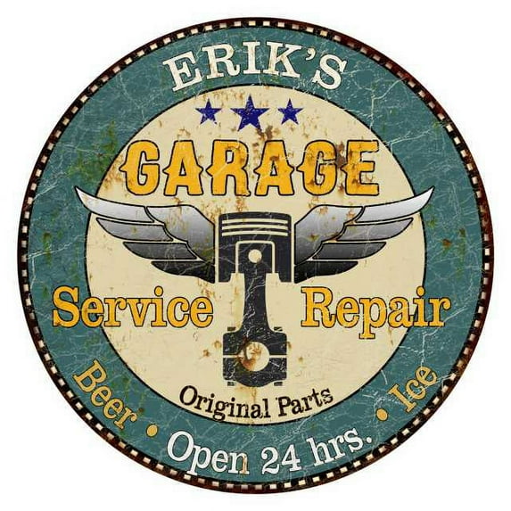 ERIK'S Garage 12" Round Metal Sign Man Cave Home Wall Décor 200120027058