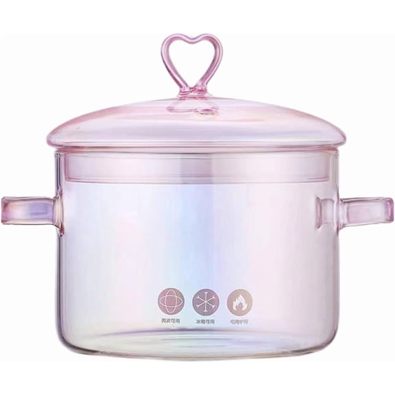 ERINGOGO Pink Glass Stockpot with Lid, 50oz/ 1500ml Glass Saucepan Heat Resistant Borosilicate Cute Stovetop Pot Simmer Pot with Lid for Soup, Milk, Baby Food, Noodles