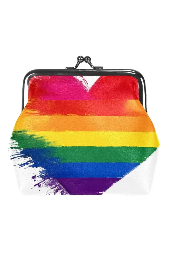 Art Rainbow Heart Small Coin Purse & Pouchese for Women and Girls,Leather Coin Wallet Travel Essentials for Change, Keys, Lipstick