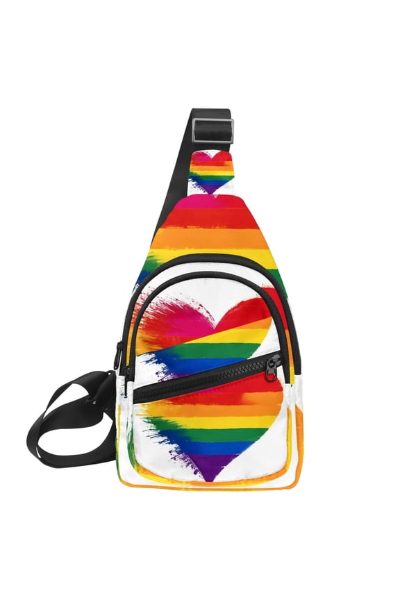Art Rainbow Heart Small Mens Women Crossbody Chest Bag, Travel Over Shoulder Sling Bag Backpack Men Side Bag,Daypack