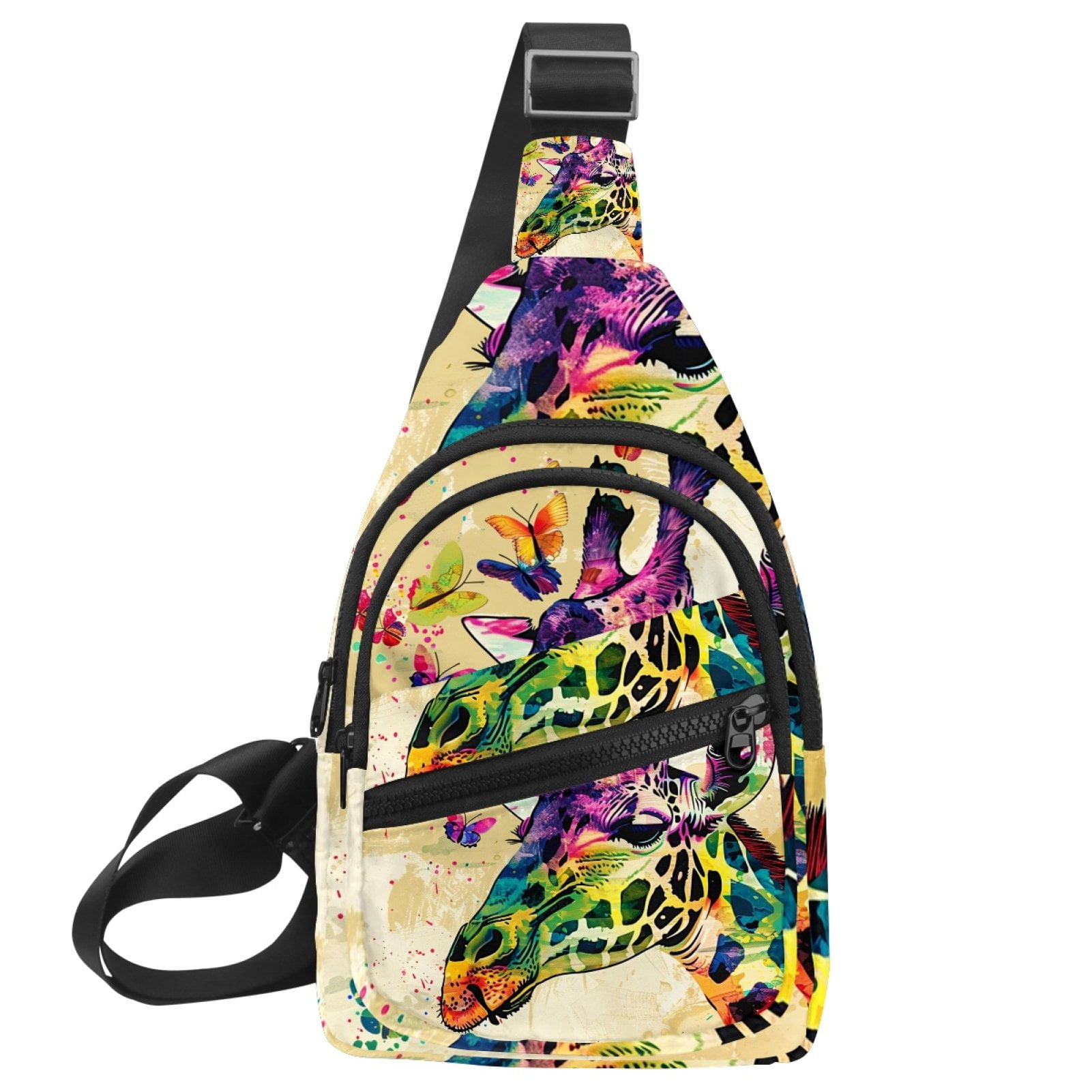 animal crossbody bags for travel ERJLKXP Colorful Animals Giraffes Butterflies Small Mens Women Crossbody  Chest Bag, Travel Over Shoulder Sling Bag Backpack Men Side Bag,Daypack