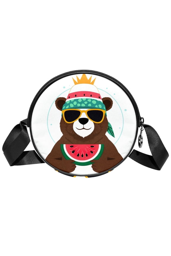 Funny Bear Watermelon Small Crossbody Bags for Women,Casual Travel Sling Bag,Over the Shoulder Cross Body Purses
