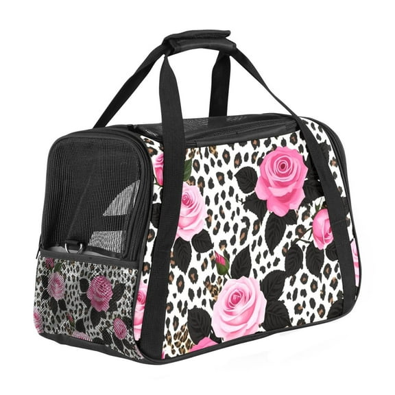 ERJLKXP Leopard Print Rose Portable Dog Carrier Bag & Cozy Cat Carrying Case for Small Pets,Puppy Soft-Sided Pet Travel Bag