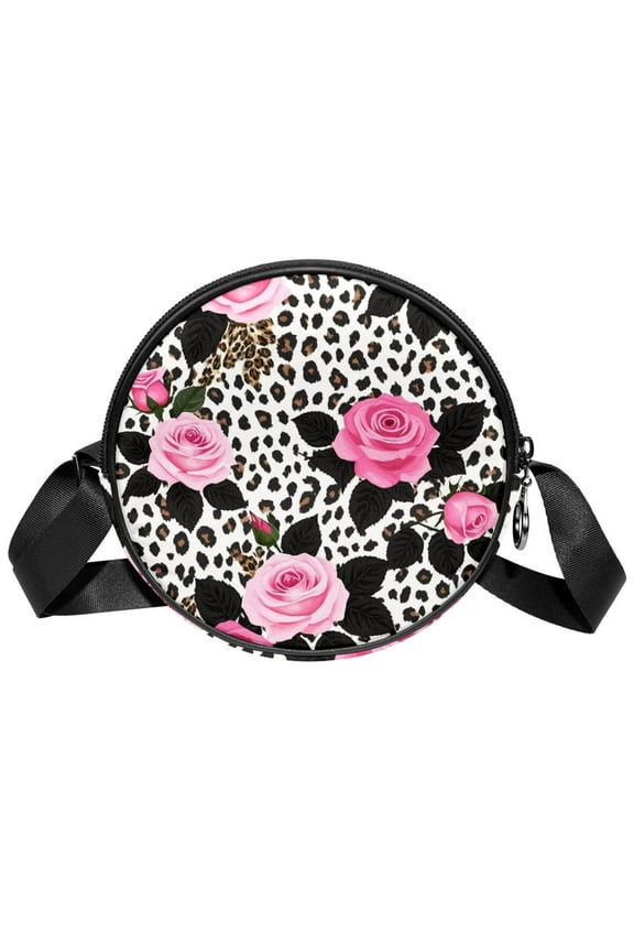 Leopard Print Rose Small Crossbody Bags for Women,Casual Travel Sling Bag,Over the Shoulder Cross Body Purses
