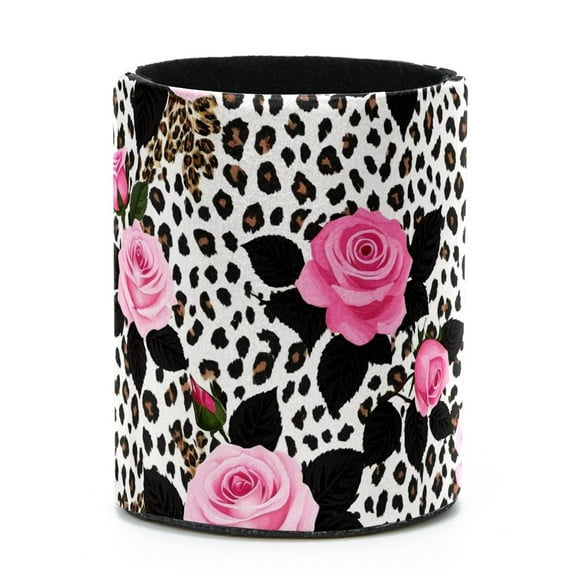 ERJLKXP Leopard Print Rose Small Pen & Pencils Holder for Desk Organizer,Desktop Stationery Storage for Office Supplies, Pencils and Makeup Brush Holder