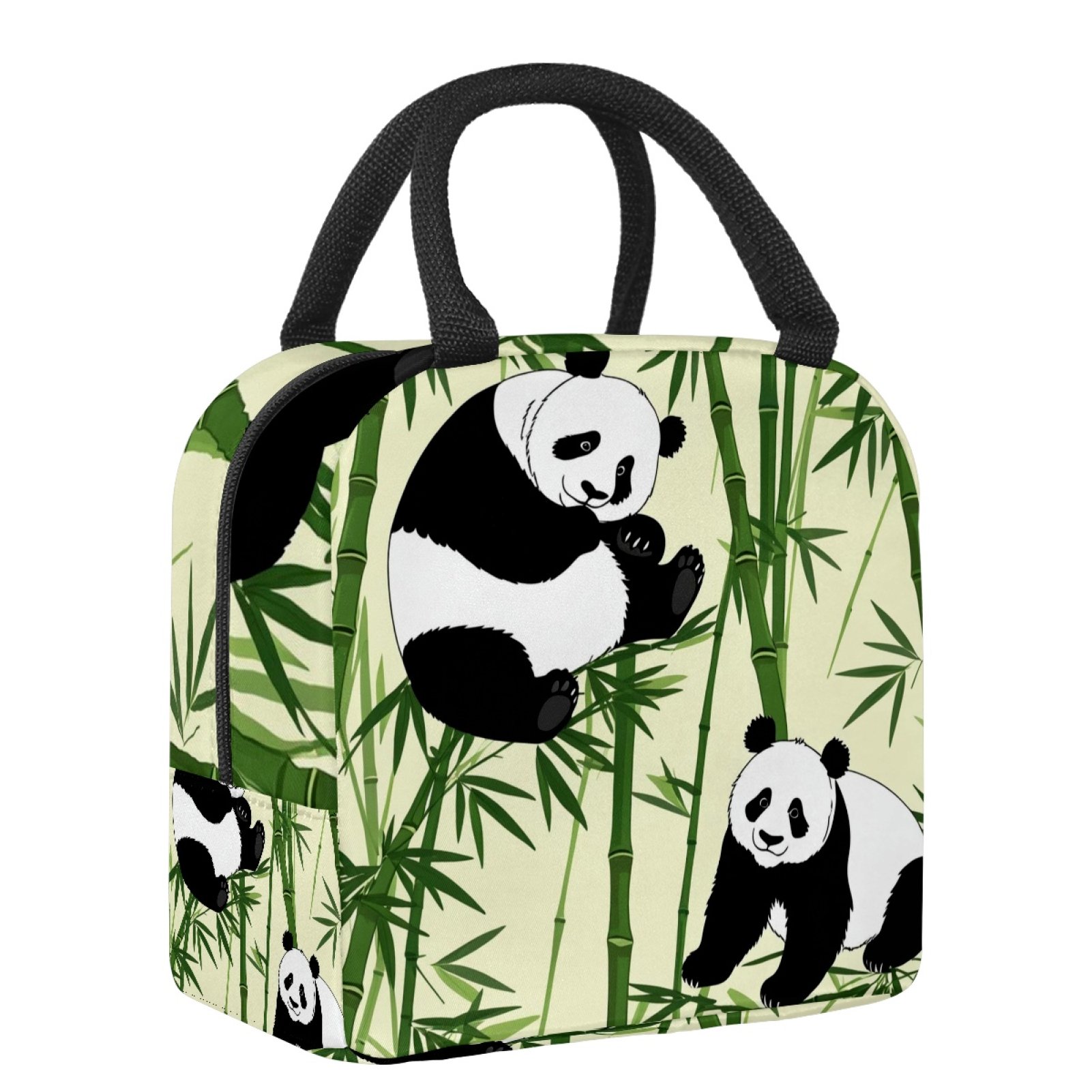 ERJLKXP Panda Bamboo Insulated Lunch Bags for Women and Men,Adult Reusable Lunch Tote Bag for Work,cooler bag