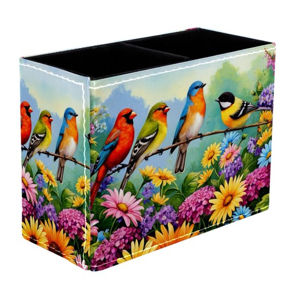 ERJLKXP Pen Holder for Desk Organizer,Spring Flowers Birds Pencil Cup Holder,Pen Desktop Storage Box for Home and Office Makeup Brush Holder