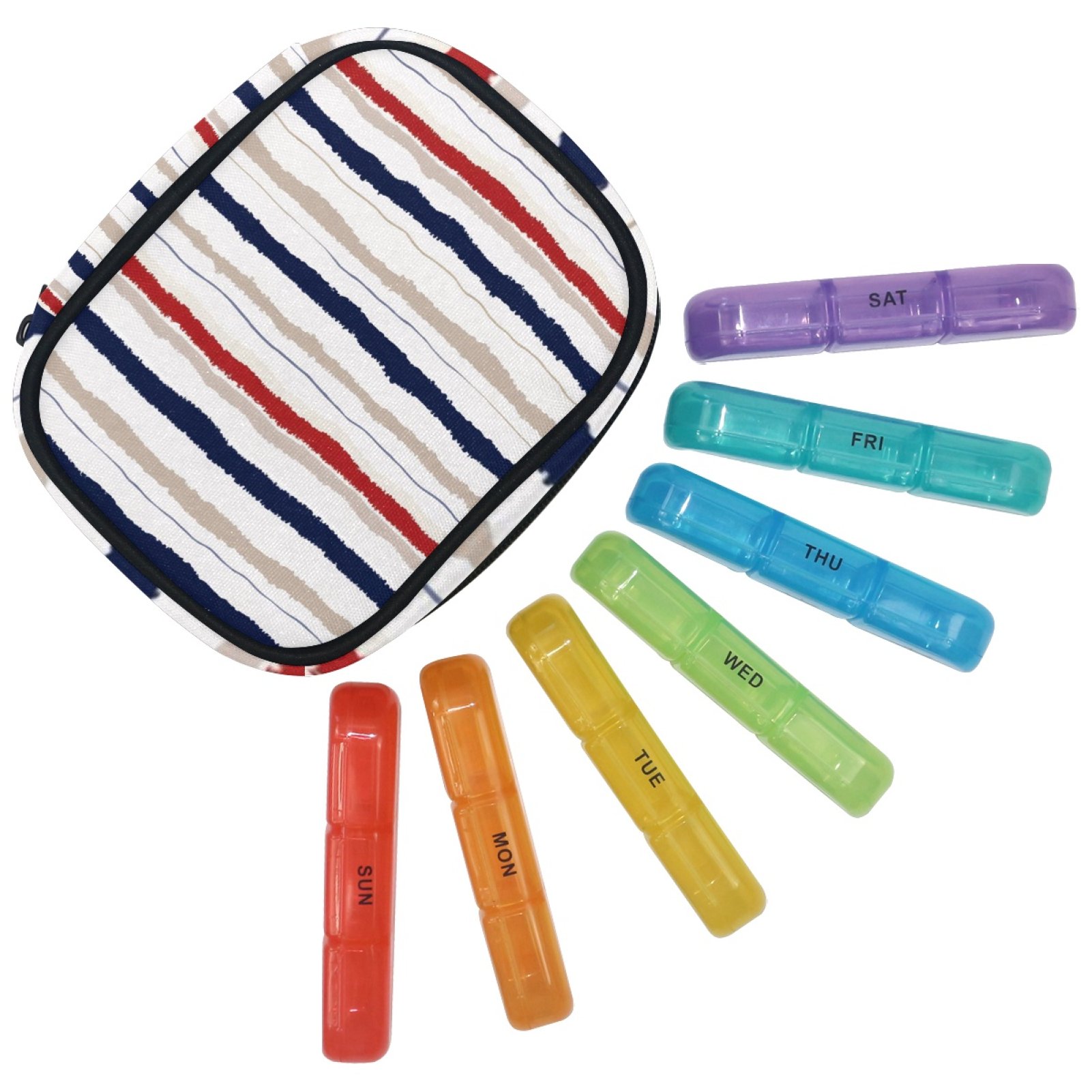 ERJLKXP Pill Organizer Vertical Lines,Gray,Orange,Purple Medicine Storage Box 7 Day Medicine
