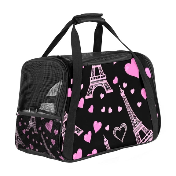 ERJLKXP Pink Eiffel Tower Heart Portable Dog Carrier Bag & Cozy Cat Carrying Case for Small Pets,Puppy Soft-Sided Pet Travel Bag