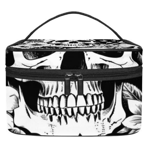 ERJLKXP Retro Sugar Skull Makeup Bags Travel Cosmetic Bag Case, Large Capacity Organizer and Storage, Portable Pouch Toiletry bag for Women & Girls