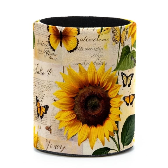 ERJLKXP Retro Sunflower Butterfly Small Pen & Pencils Holder for Desk Organizer,Desktop Stationery Storage for Office Supplies, Pencils and Makeup Brush Holder