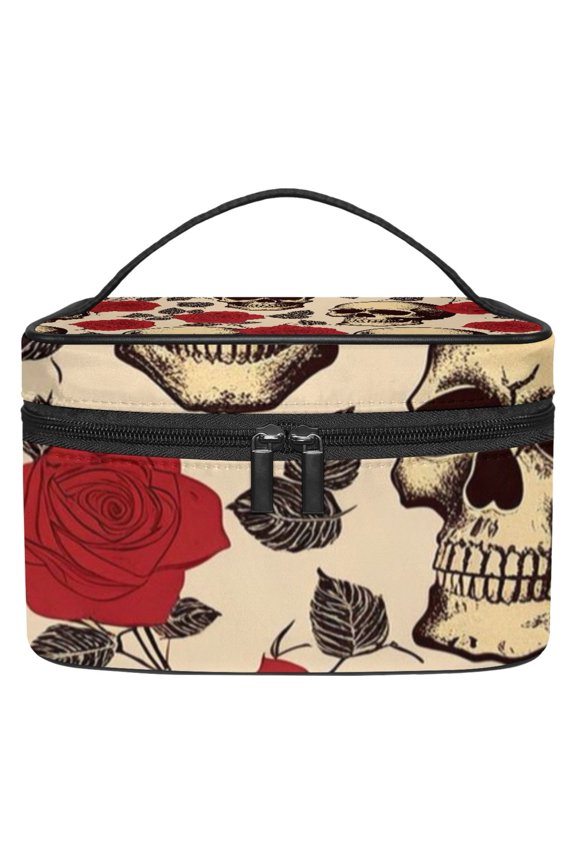 Rose Flower Sugar Skull Makeup Bags Travel Cosmetic Bag Case, Large Capacity Organizer and Storage, Portable Pouch Toiletry bag for Women & Girls