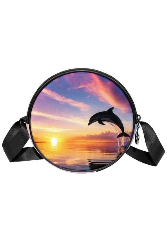 Sea Animals Dolphin Small Crossbody Bags for Women,Casual Travel Sling Bag,Over the Shoulder Cross Body Purses