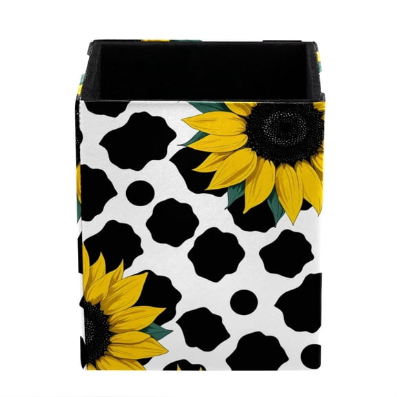 ERJLKXP Small Pen & Pencil Holder for Desk Organization,Cow Texture Sunflower Desktop Stationery Storage for Office Supplies and Makeup Brush Organizer