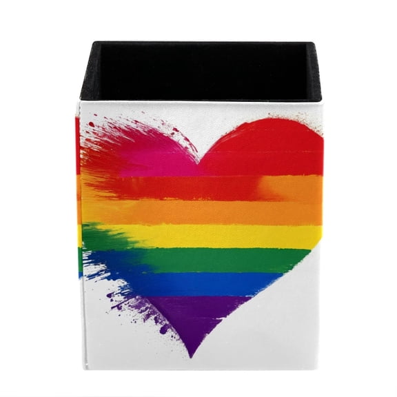 ERJLKXP Small Pen & Pencil Holder for Desk Organization,Art Rainbow Heart Desktop Stationery Storage for Office Supplies and Makeup Brush Organizer