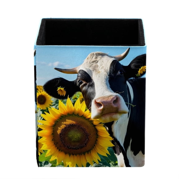 ERJLKXP Small Pen & Pencil Holder for Desk Organization,Sunflower Cow Desktop Stationery Storage for Office Supplies and Makeup Brush Organizer