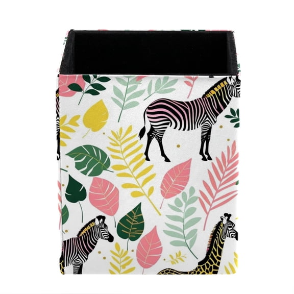ERJLKXP Small Pen & Pencil Holder for Desk Organization,Zebra Palm Leaves Desktop Stationery Storage for Office Supplies and Makeup Brush Organizer