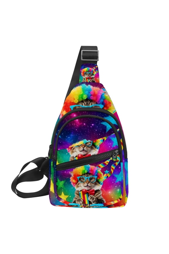 Space Cat Small Mens Women Crossbody Chest Bag, Travel Over Shoulder Sling Bag Backpack Men Side Bag,Daypack