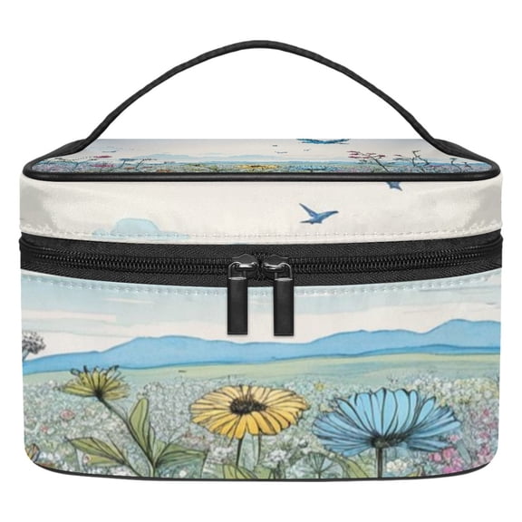 ERJLKXP Spring Daisy Flower Makeup Bags Travel Cosmetic Bag Case, Large Capacity Organizer and Storage, Portable Pouch Toiletry bag for Women & Girls