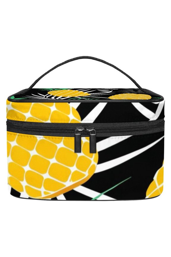 Summer Pineapple Palm Leaves Makeup Bags Travel Cosmetic Bag Case, Large Capacity Organizer and Storage, Portable Pouch Toiletry bag for Women & Girls