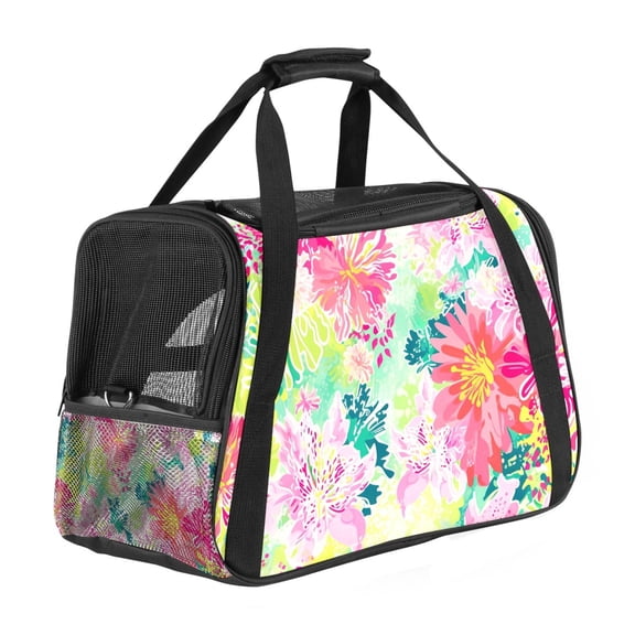 ERJLKXP Tropical Floral Hawaii Flower Vintage Portable Dog Carrier Bag & Cozy Cat Carrying Case for Small Pets,Puppy Soft-Sided Pet Travel Bag