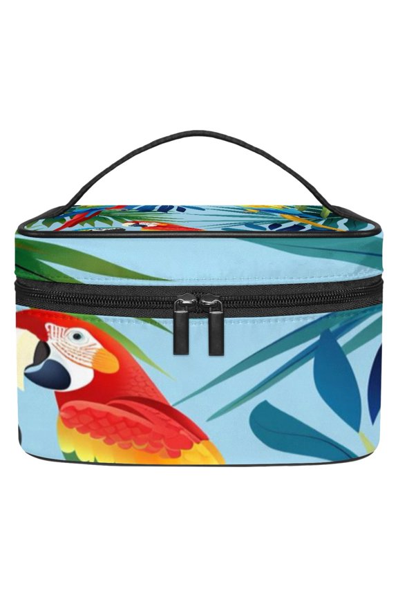 Tropical Leaf Parrot Makeup Bags Travel Cosmetic Bag Case, Large Capacity Organizer and Storage, Portable Pouch Toiletry bag for Women & Girls