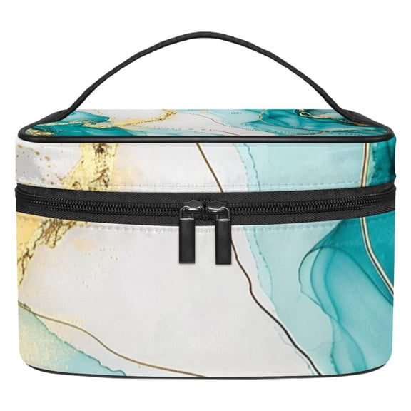 ERJLKXP Turquoise Marble Texture Makeup Bags Travel Cosmetic Bag Case, Large Capacity Organizer and Storage, Portable Pouch Toiletry bag for Women & Girls