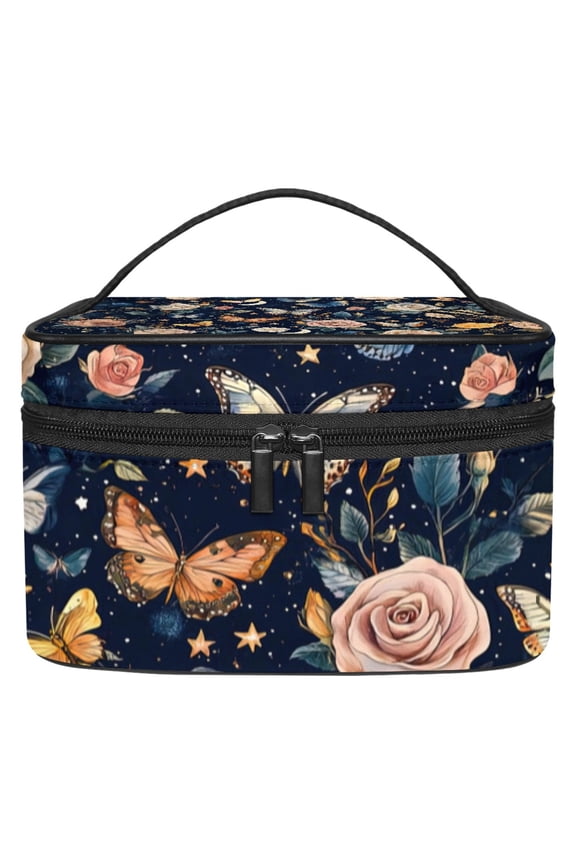 Vintage Rose Flower Butterfly Makeup Bags Travel Cosmetic Bag Case, Large Capacity Organizer and Storage, Portable Pouch Toiletry bag for Women & Girls