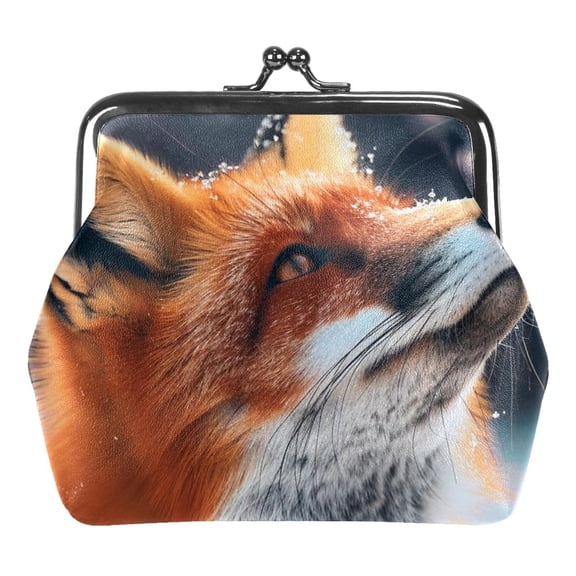 ERJLKXP Winter Snow Animal Fox Small Coin Purse & Pouchese for Women and Girls,Leather Coin Wallet Travel Essentials for Change, Keys, Lipstick