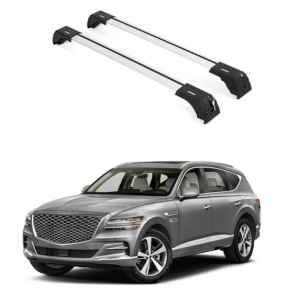 ERKUL 220lbs Roof Rack Cross Bars for Genesis GV80 2021-2024 | Anti-Theft Lock Aluminum Crossbars for Rooftop, Cargo Carrier, Luggage, Kayak, Canoe, Bike | Silver