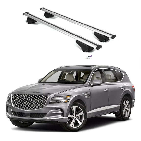ERKUL 220lbs Roof Rack Cross Bars for Genesis GV80 2021-2025 | Aluminum Crossbars with Anti Theft Lock for Rooftop | Compatible with Flush Rails - Silver