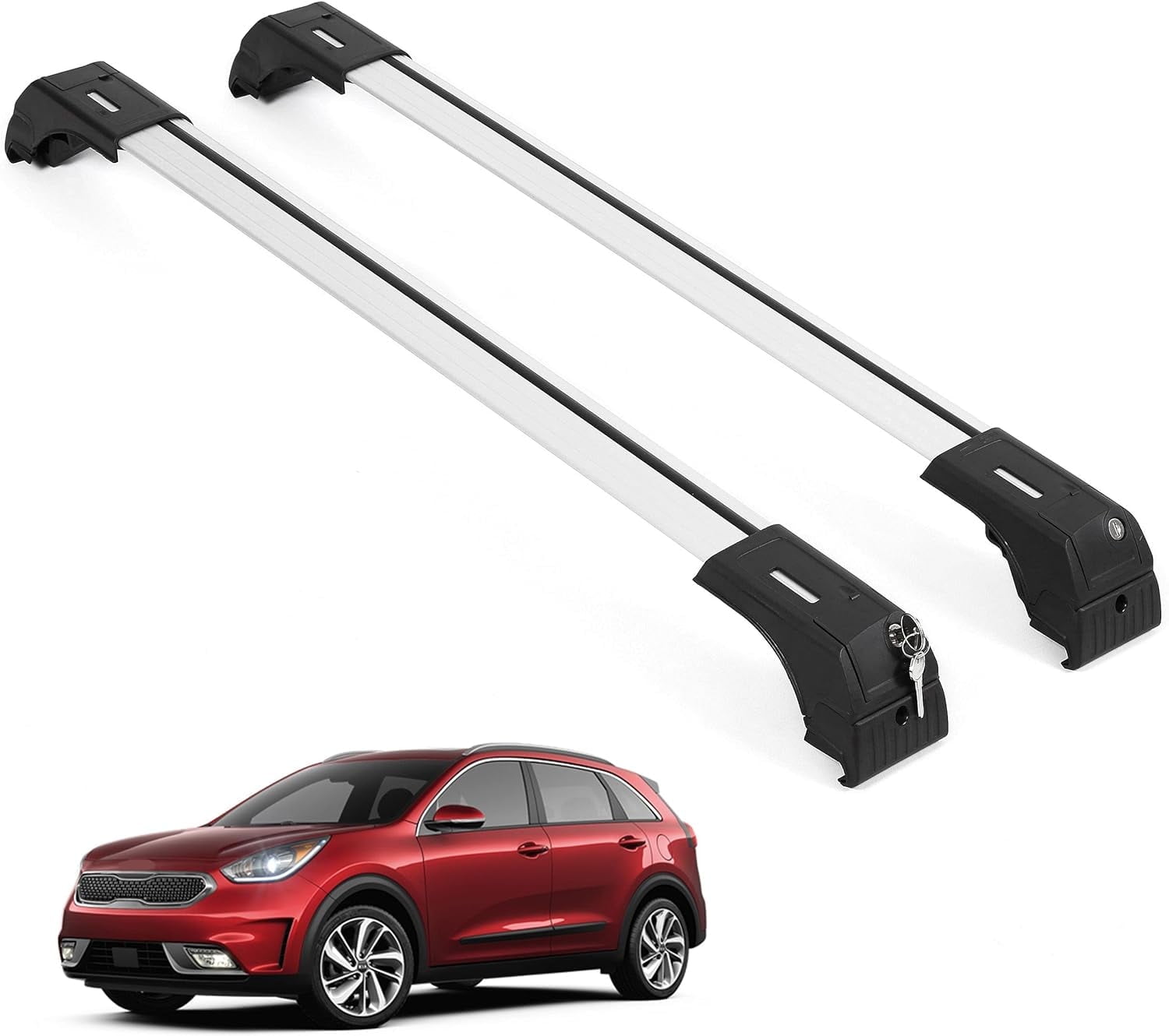 ERKUL 220lbs Roof Rack Cross Bars for Kia NIRO 2016-2022 | Aluminum Crossbars with Anti Theft Lock for Rooftop | Compatible with Flush Rails - Silver