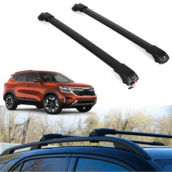 ERKUL AeroGlide 220 lb Roof Rack Cross Bars for Kia Seltos 2021-2026 | Anti-Theft Aluminum Crossbars with Smart Clamp System - Compatible with Raised Rails - Black