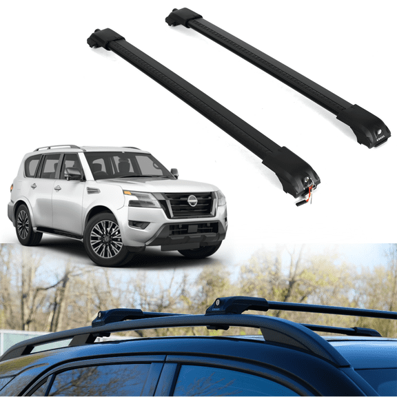 ERKUL AeroGlide 220 lb Roof Rack Cross Bars for Nissan Armada 2017-2024 | Anti-Theft Aluminum Crossbars with Smart Clamp System - Compatible with Raised Rails - Black