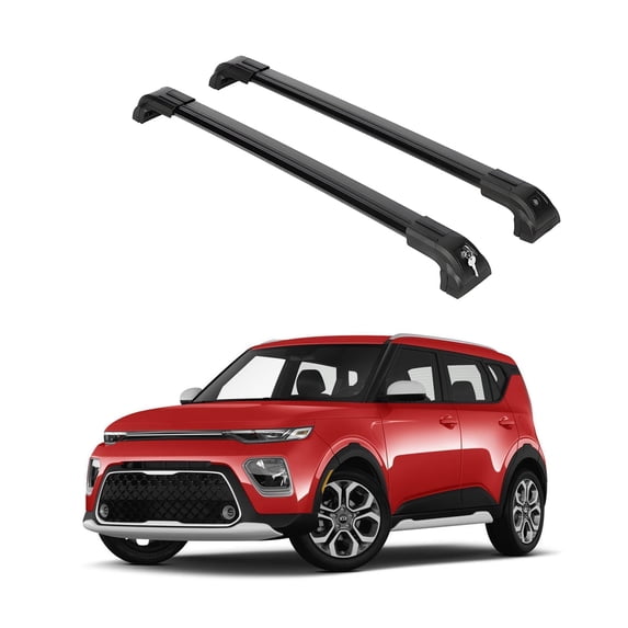 ERKUL Heavy Duty 220lb Roof Rack Cross Bars for Kia Soul X-Line 2014-2019 | Solid Metal Mounts | Aluminum Crossbars with Anti Theft Lock for Rooftop - Compatible with Flush Rails - Black