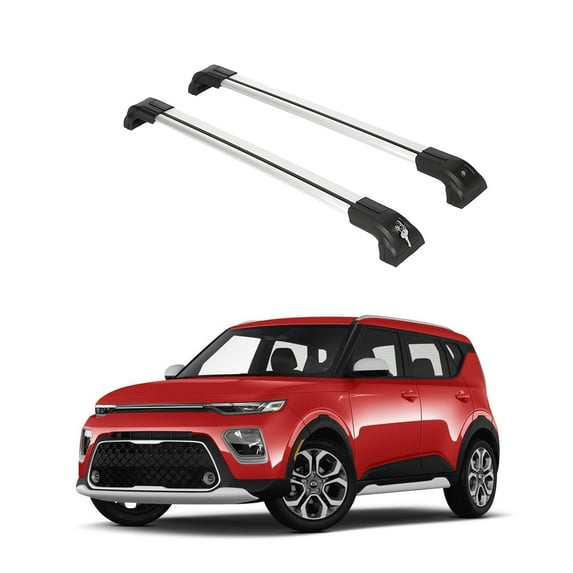 ERKUL Heavy Duty 220lb Roof Rack Cross Bars for Kia Soul X-Line 2014-2019 | Solid Metal Mounts | Aluminum Crossbars with Anti Theft Lock for Rooftop - Compatible with Flush Rails - Silver