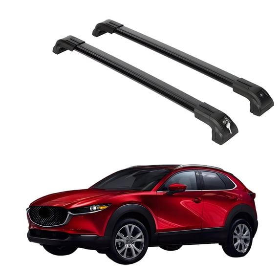 ERKUL Heavy Duty 220lb Roof Rack Cross Bars for Mazda CX-30 2020-2024 | Solid Metal Mounts | Aluminum Crossbars with Anti Theft Lock for Rooftop - Compatible with Flush Rails - Black
