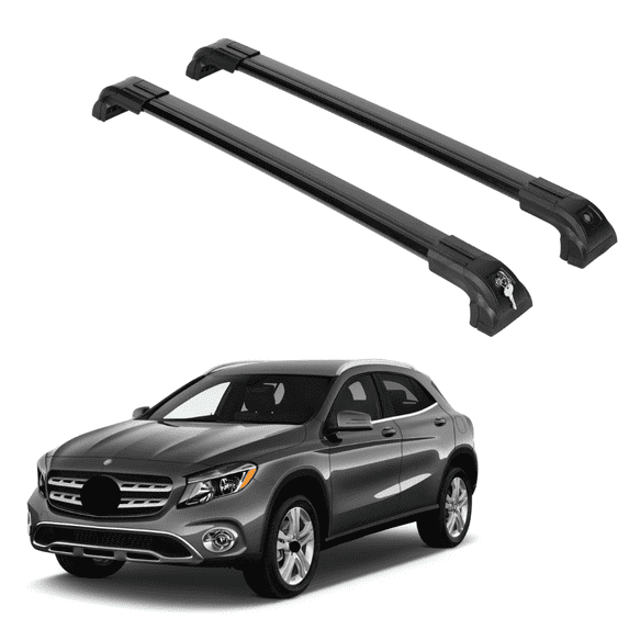 ERKUL Heavy Duty 220lb Roof Rack Cross Bars for Mercedes Benz GLA 2014-2020 | Solid Metal Mounts | Aluminum Crossbars with Anti Theft Lock for Rooftop - Compatible with Flush Rails - Black