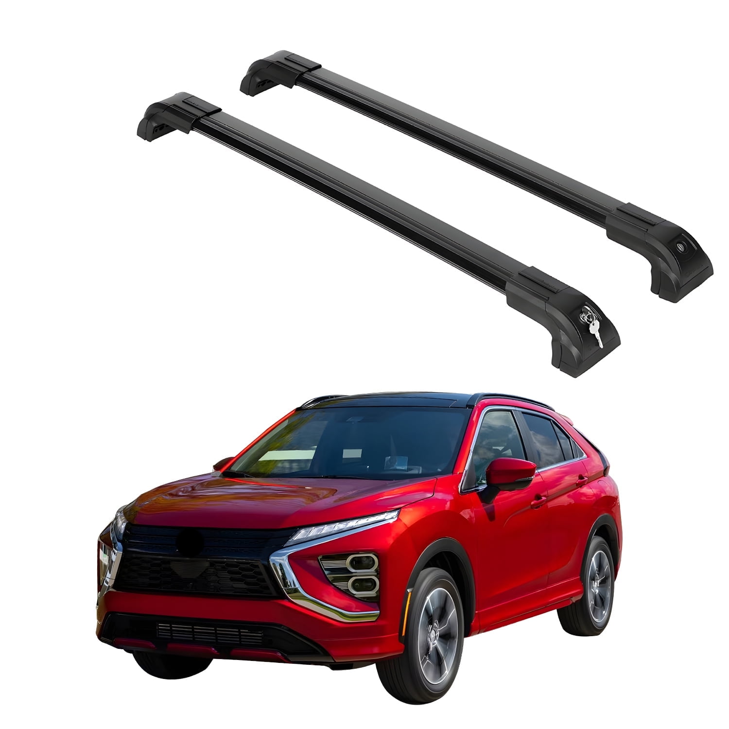 ERKUL Heavy Duty 220lb Roof Rack Cross Bars for Mitsubishi Eclipse Cross 2018-2024 | Solid Metal Mounts | Aluminum Crossbars with Anti Theft Lock for Rooftop - Compatible with Flush Rails - Black