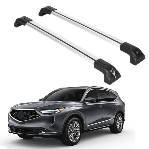 ERKUL Heavy Duty 220lbs Roof Rack Cross Bars for Acura MDX 2022-2025 | Solid Metal Mounts | Aluminum Crossbars with Anti Theft Lock for Rooftop - Compatible with Flush Rails - Silver