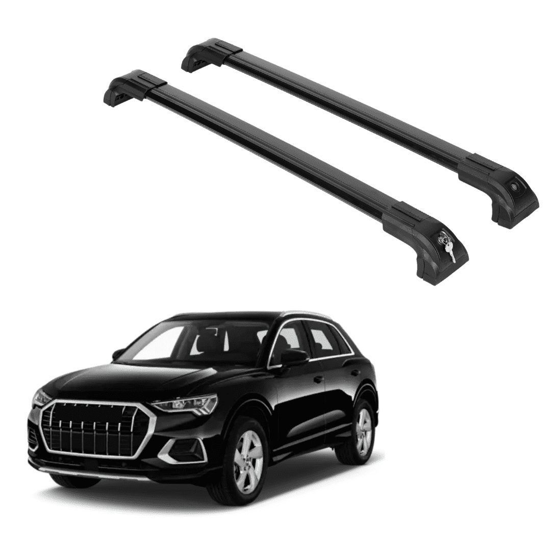 ERKUL Heavy Duty 220lbs Roof Rack Cross Bars for Audi Q3 2019-2025 | Solid Metal Mounts | Aluminum Crossbars with Anti Theft Lock for Rooftop - Compatible with Flush Rails - Black