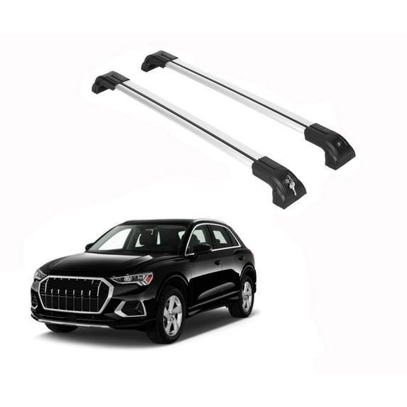 ERKUL Heavy Duty 220lbs Roof Rack Cross Bars for Audi Q3 2019-2025 | Solid Metal Mounts | Aluminum Crossbars with Anti Theft Lock for Rooftop - Compatible with Flush Rails - Silver