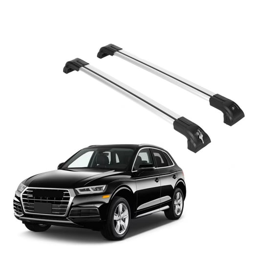 ERKUL Heavy Duty 220lbs Roof Rack Cross Bars for Audi Q5 2018-2025 | Solid Metal Mounts | Aluminum Crossbars with Anti Theft Lock for Rooftop - Compatible with Flush Rails - Silver
