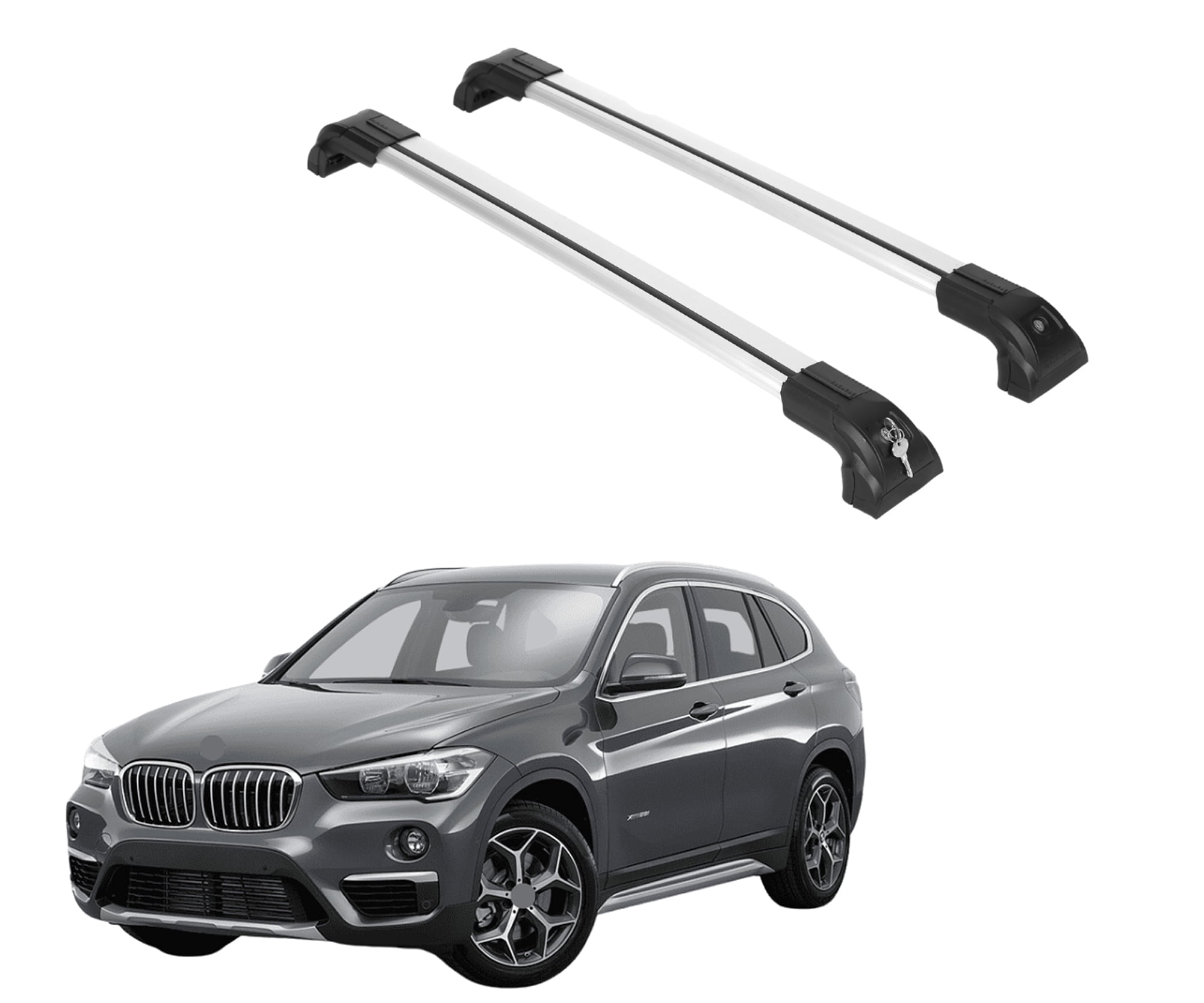 ERKUL Heavy Duty 220lbs Roof Rack Cross Bars for BMW X1 F48 2016-2022 | Solid Metal Mounts | Aluminum Crossbars with Anti Theft Lock for Rooftop - Compatible with Flush Rails - Silver