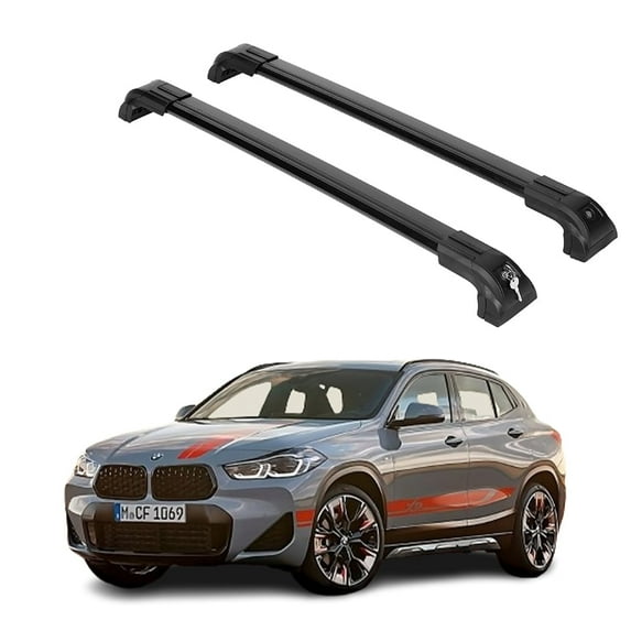 ERKUL Heavy Duty 220lbs Roof Rack Cross Bars for BMW X2 2018-2023 | Solid Metal Mounts | Aluminum Crossbars with Anti Theft Lock for Rooftop - Compatible with Flush Rails - Black