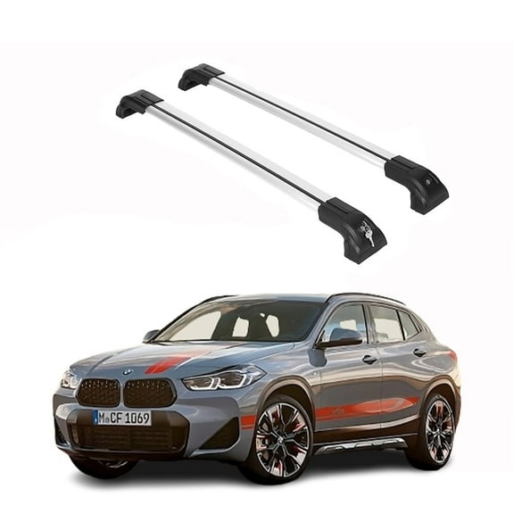 ERKUL Heavy Duty 220lbs Roof Rack Cross Bars for BMW X2 2018-2023 | Solid Metal Mounts | Aluminum Crossbars with Anti Theft Lock for Rooftop - Compatible with Flush Rails - Silver