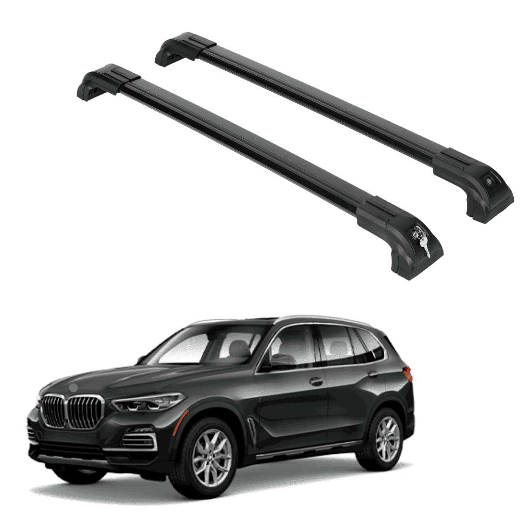 ERKUL Heavy Duty 220lbs Roof Rack Cross Bars for BMW X5 G05 2019-2025 | Solid Metal Mounts | Aluminum Crossbars with Anti Theft Lock for Rooftop - Compatible with Flush Rails - Black